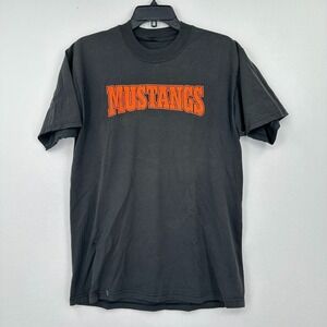 Vtg Mustangs T-Shirt Mens M Black‎ Orange College Retro Nostalgia School Fade